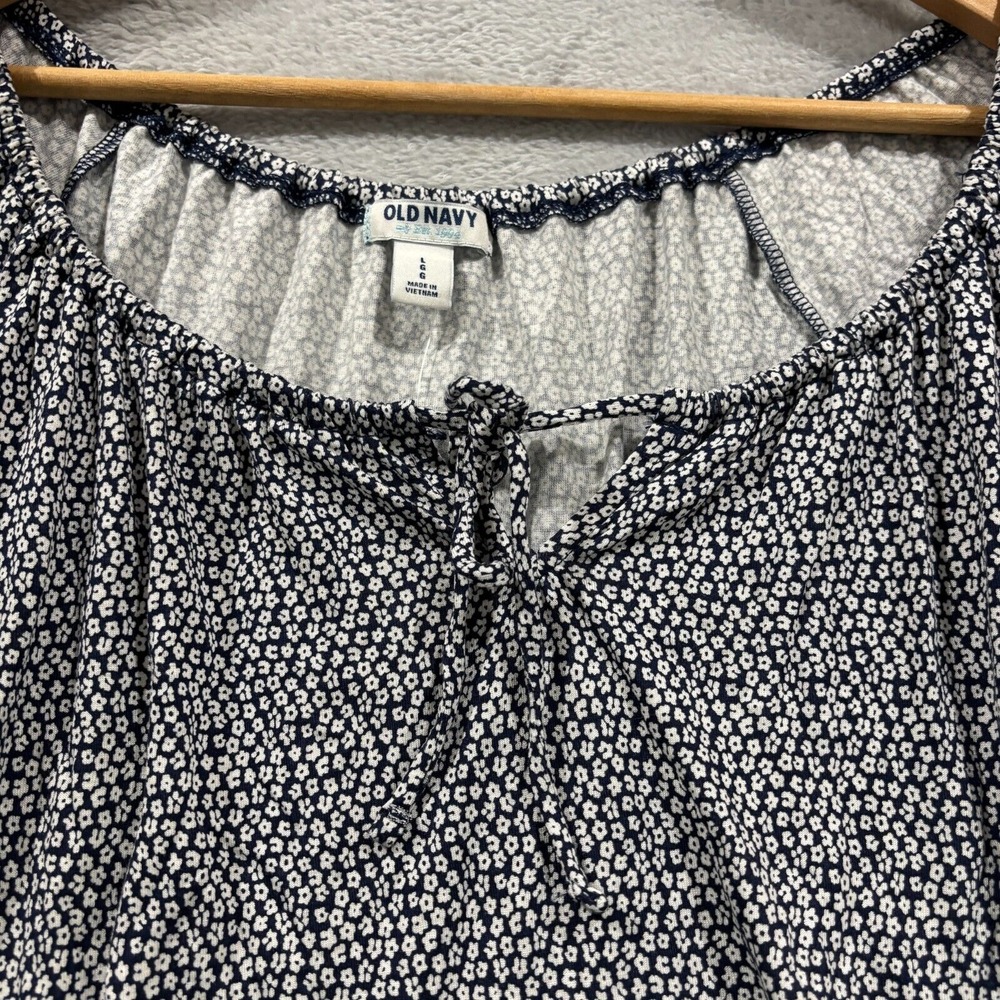 Old Navy Top Blouse Women Large Peasant Floral Blue Balloon Sleeve NWT Tie - Picture 5 of 10